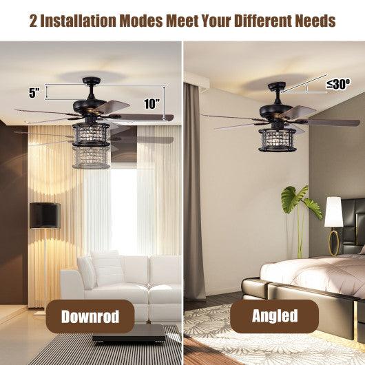 52 Inch 3-Speed Crystal Ceiling Fan Light with Remote Control-Black at Set Shop and Smile