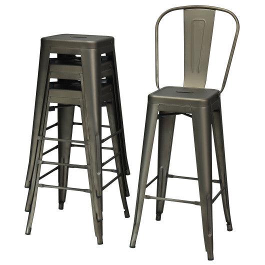 30 Inch Height Set of 4 High Back Metal Industrial Bar Stools-Gun at Set Shop and Smile