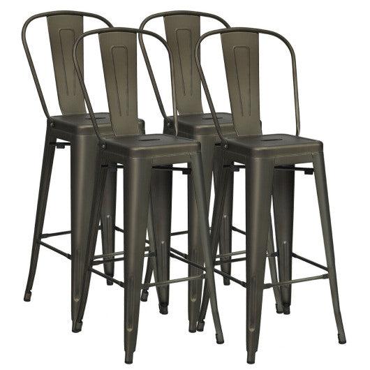 30 Inch Height Set of 4 High Back Metal Industrial Bar Stools-Gun at Set Shop and Smile