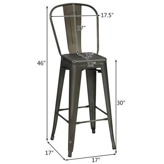 30 Inch Height Set of 4 High Back Metal Industrial Bar Stools-Gun at Set Shop and Smile
