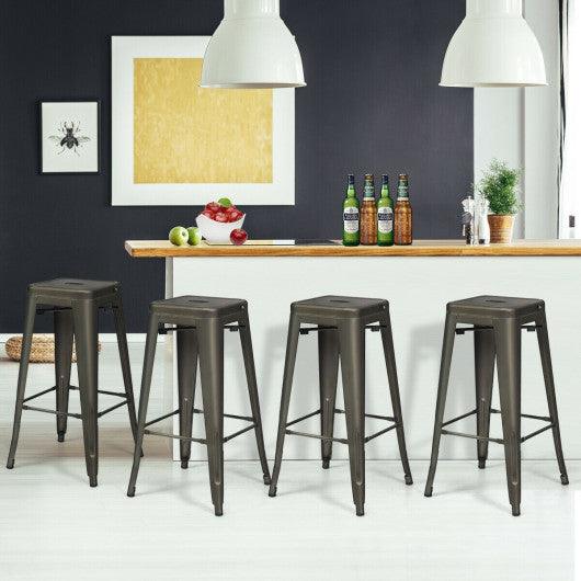 30 Inch Height Set of 4 High Back Metal Industrial Bar Stools-Gun at Set Shop and Smile