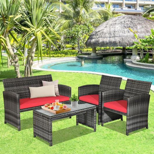 4 Pieces Patio Rattan Furniture Set with Cushions-Red at Set Shop and Smile