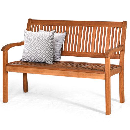Two Person Solid Wood Garden Bench with Curved Backrest and Wide Armrest at Set Shop and Smile