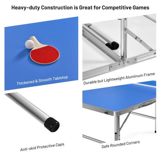60 Inch Portable Tennis Ping Pong Folding Table with Accessories-Blue at Set Shop and Smile