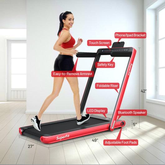 2-in-1 Electric Motorized Health and Fitness Folding Treadmill with Dual Display and Speaker-Red at Set Shop and Smile