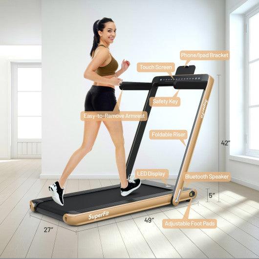 2-in-1 Electric Motorized Health and Fitness Folding Treadmill with Dual Display and Speaker-Yellow at Set Shop and Smile