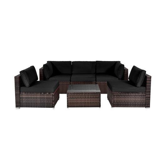 6 Pieces Patio Rattan Furniture Set with Cushions and Glass Coffee Table-Black at Set Shop and Smile