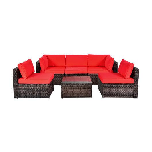 6 Pieces Patio Rattan Furniture Set with Cushions and Glass Coffee Table-Red at Set Shop and Smile