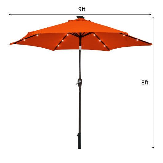 9 Feet Solar LED Lighted Patio Market Umbrella Tilt Adjustment Crank Lift-Orange at Set Shop and Smile