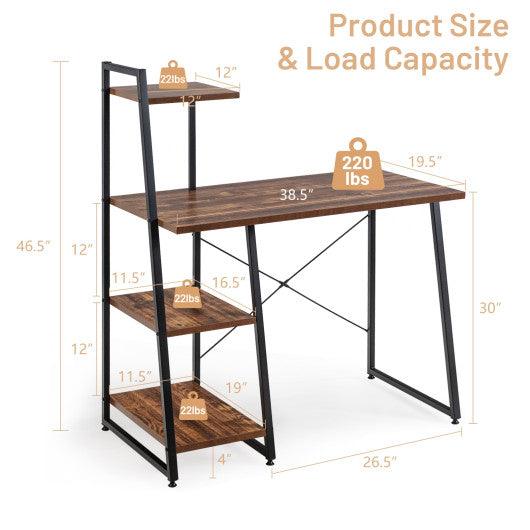 Compact Computer Desk Workstation with 4 Tier Shelves for Home and Office-Brown at Set Shop and Smile