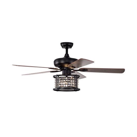 52 Inch 3-Speed Crystal Ceiling Fan Light with Remote Control-Black at Set Shop and Smile