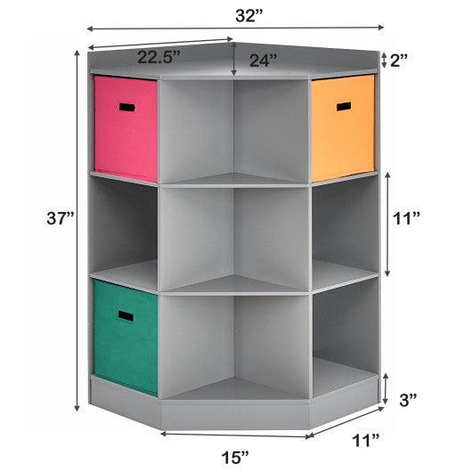 3-Tier Kids Storage Shelf Corner Cabinet with 3 Baskets-Gray at Set Shop and Smile