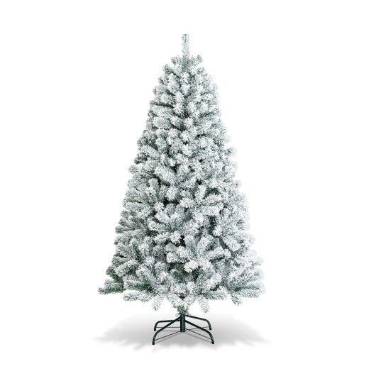 6 Feet Artificial Snow Decorated Flocked Hinged Christmas Tree with Metal Stand at Set Shop and Smile
