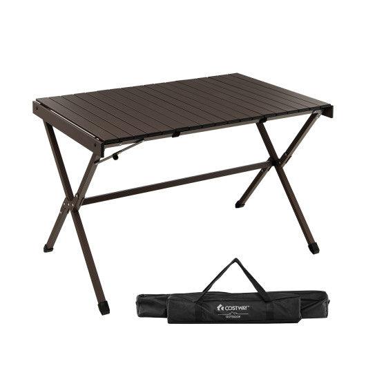 4-6 Person Portable Aluminum Camping Table with Carrying Bag-Brown at Set Shop and Smile