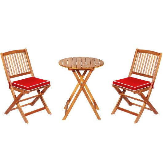 3 Pieces Patio Folding Bistro Set with Padded Cushion and Round Coffee Table-Red at Set Shop and Smile