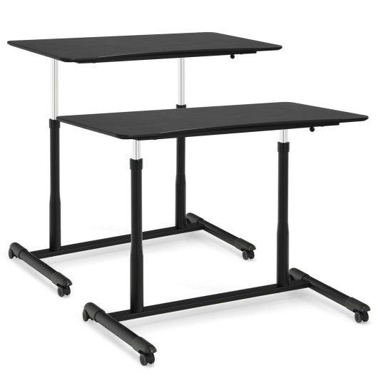 Height Adjustable Computer Desk Sit to Stand Rolling Notebook Table -Black at Set Shop and Smile