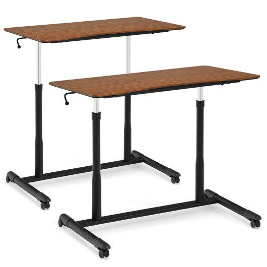 Height Adjustable Computer Desk Sit to Stand Rolling Notebook Table-Brown at Set Shop and Smile
