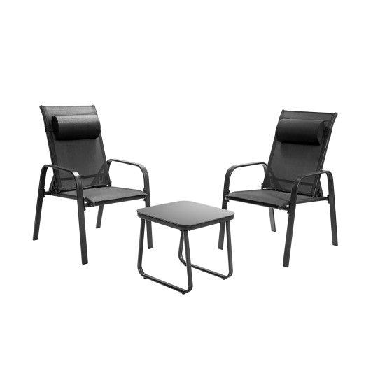 3 Pieces Patio Bistro Furniture Set with Adjustable Backrest-Black at Set Shop and Smile