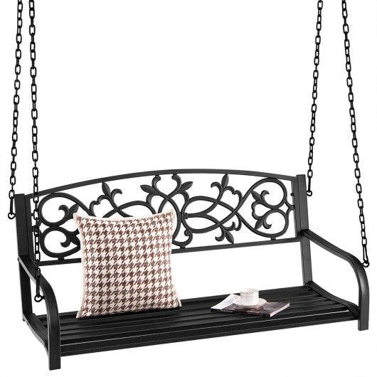 2-Person Outdoor Porch Metal Hanging Swing Chair with Sturdy Chains-Black at Set Shop and Smile