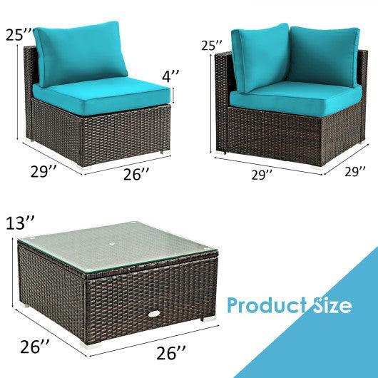 5 Pieces Cushioned Patio Rattan Furniture Set with Glass Table-Turquoise at Set Shop and Smile