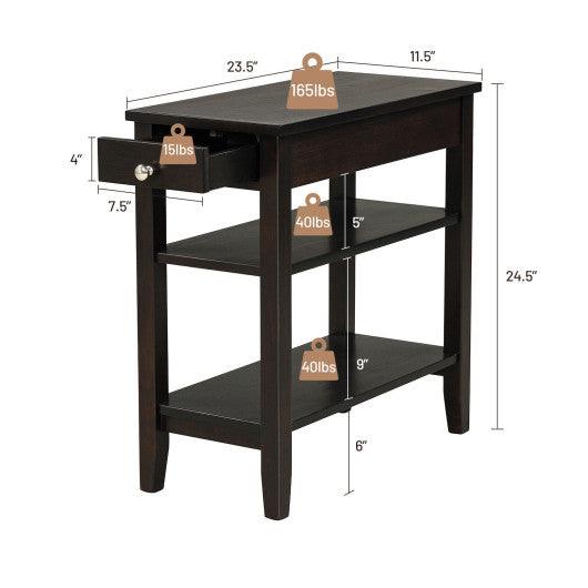 Side End Table with Drawer and 2-Tier Open Storage Shelves for Space Saving-Brown at Set Shop and Smile