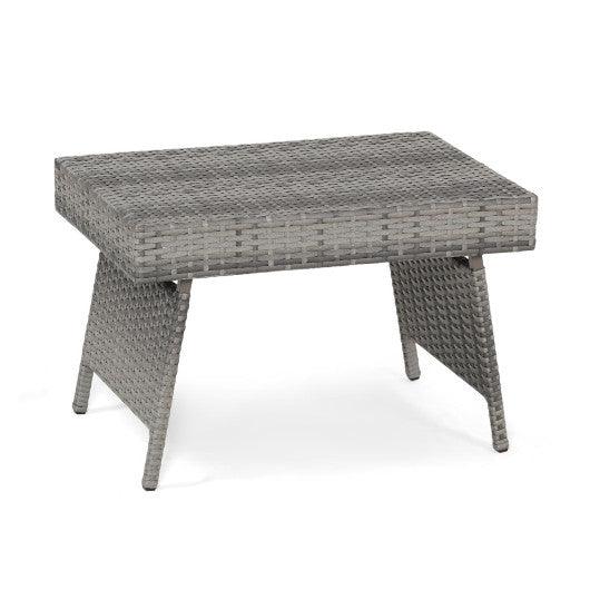 Folding PE Rattan Side Coffee Table Patio Garden Furniture-Gray at Set Shop and Smile