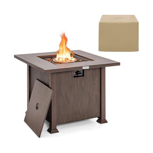 32 Inch 50 000 BTU Square Fire Pit Table with Lid and Lava Rocks-Brown at Set Shop and Smile