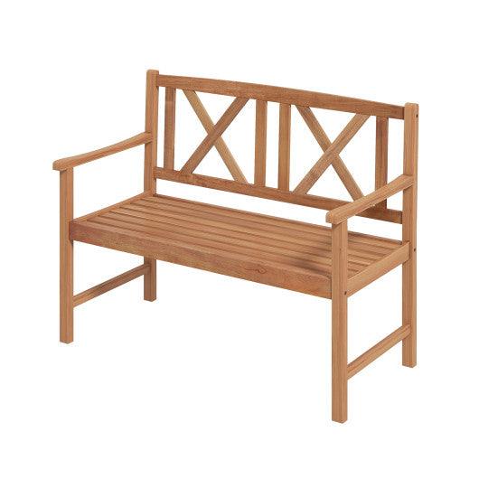 2-Person Wood Outdoor Bench with Cozy Armrest and Backrest at Set Shop and Smile
