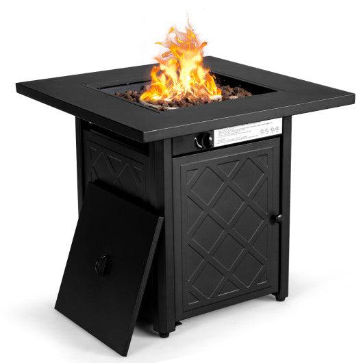 28 Inch Propane 50 000 BTU Patio Square Gas Fireplace with Lava Rock-Black at Set Shop and Smile