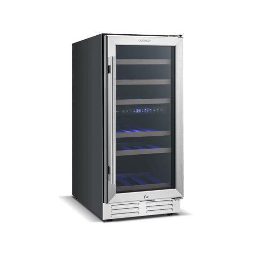 30-Bottle Freestanding Wine Cooler with Temp Memory and Dual Zones -Silver at Set Shop and Smile