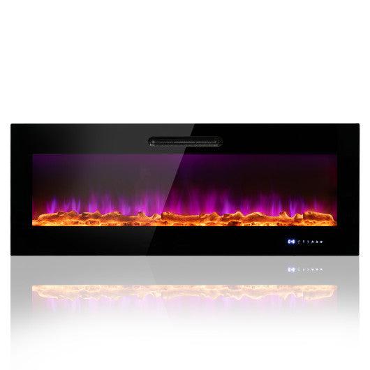 50/60 Inch Wall Mounted Recessed Electric Fireplace with Decorative Crystal and Log-50 inches at Set Shop and Smile