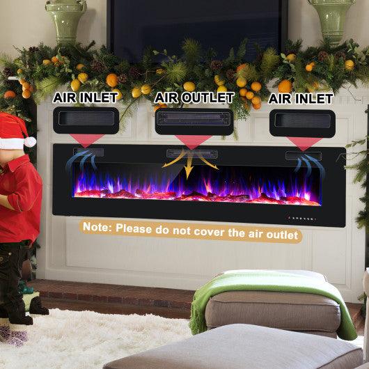 68 Inch Ultra-Thin Electric Fireplace Recessed Wall Mounted with Crystal Log Decoration at Set Shop and Smile