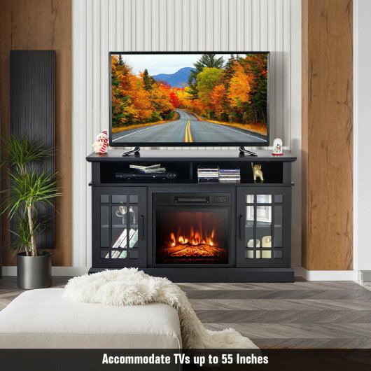 48 Inch Electric Fireplace TV Stand with Cabinets for TVs Up to 55 Inch-Black at Set Shop and Smile
