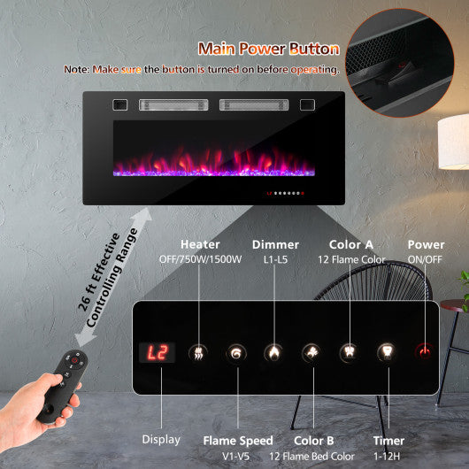 42 Inch Ultra-Thin Electric Fireplace with Decorative Crystals and Smart APP Control-42 inch - Set Shop and Smile