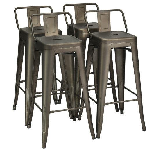 30 Inch Set of 4 Metal Counter Height Barstools with Low Back and Rubber Feet-Gun at Set Shop and Smile