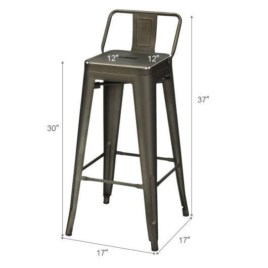 30 Inch Set of 4 Metal Counter Height Barstools with Low Back and Rubber Feet-Gun at Set Shop and Smile