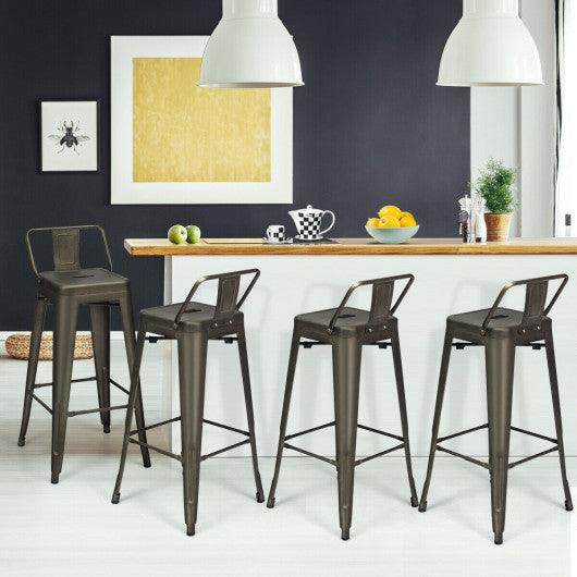 30 Inch Set of 4 Metal Counter Height Barstools with Low Back and Rubber Feet-Gun at Set Shop and Smile