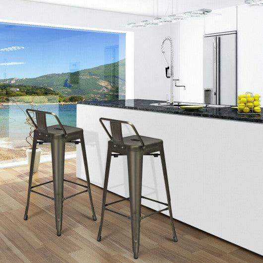 30 Inch Set of 4 Metal Counter Height Barstools with Low Back and Rubber Feet-Gun at Set Shop and Smile