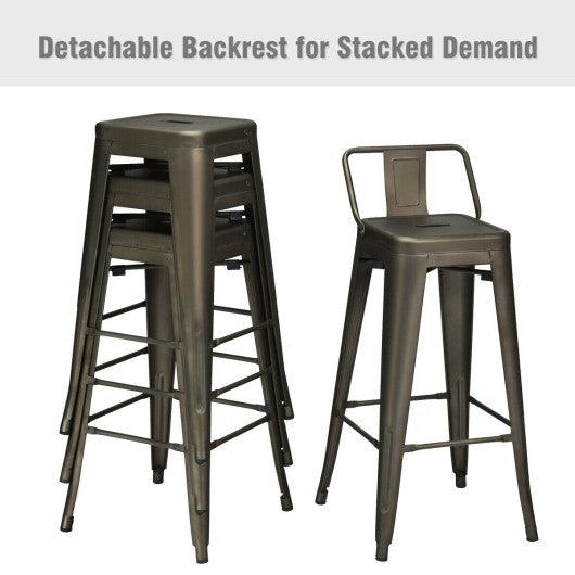 30 Inch Set of 4 Metal Counter Height Barstools with Low Back and Rubber Feet-Gun at Set Shop and Smile