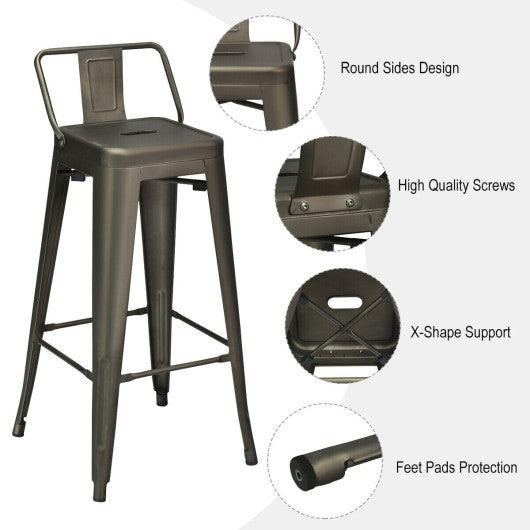 30 Inch Set of 4 Metal Counter Height Barstools with Low Back and Rubber Feet-Gun at Set Shop and Smile