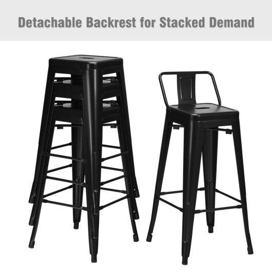 30 Inch Set of 4 Metal Counter Height Barstools with Low Back and Rubber Feet-Black at Set Shop and Smile
