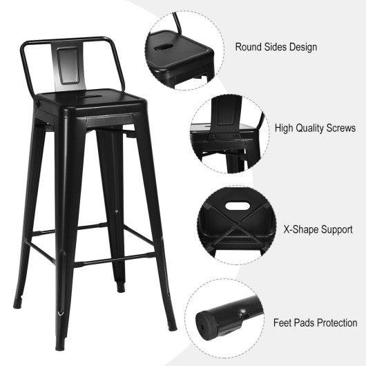 30 Inch Set of 4 Metal Counter Height Barstools with Low Back and Rubber Feet-Black at Set Shop and Smile