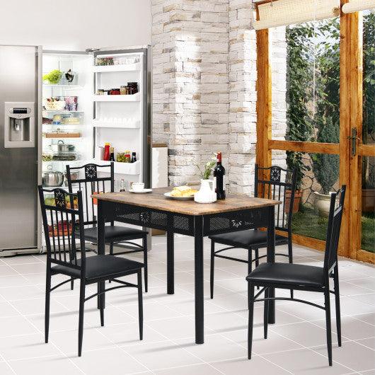 5 Pcs Dining Set Wood Metal Table and 4 Chairs with Cushions-Black at Set Shop and Smile
