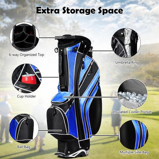Golf Stand Cart Bag with 6-Way Divider Carry Pockets-Blue at Set Shop and Smile