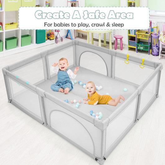 Large Infant Baby Playpen Safety Play Center Yard with 50 Ocean Balls-Gray at Set Shop and Smile