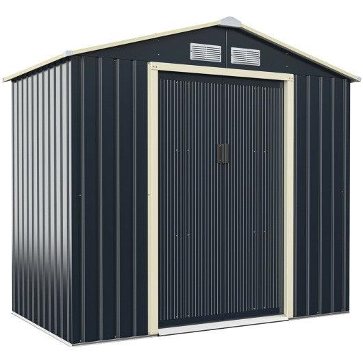 7 Feet X 4 Feet Metal Storage Shed with Sliding Double Lockable Doors-Gray at Set Shop and Smile