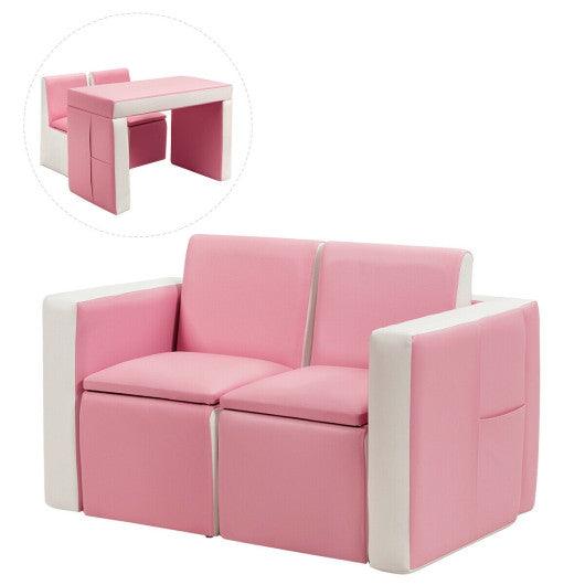Multi-functional Kids Sofa Table Chair Set-Pink at Set Shop and Smile