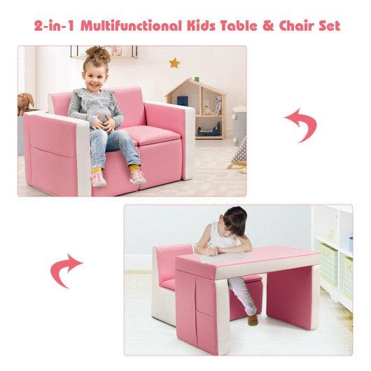 Multi-functional Kids Sofa Table Chair Set-Pink at Set Shop and Smile