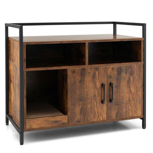 Hidden Cat Washroom with Double Doors and Scratch Cardboard-Coffee at Set Shop and Smile