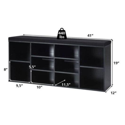 10-Cube Organizer Shoe Storage Bench with Cushion for Entryway-Black at Set Shop and Smile
